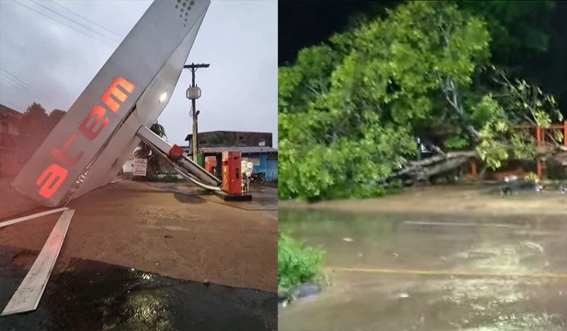 Temporal derruba árvores e estrutura de Posto de combustível em Itacoatiara